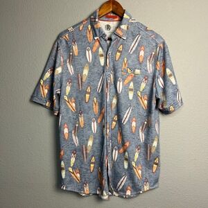 Nicoby Surfboard Novelty Print Button Up Shirt‎ Short Sleeve Vacation Medium M